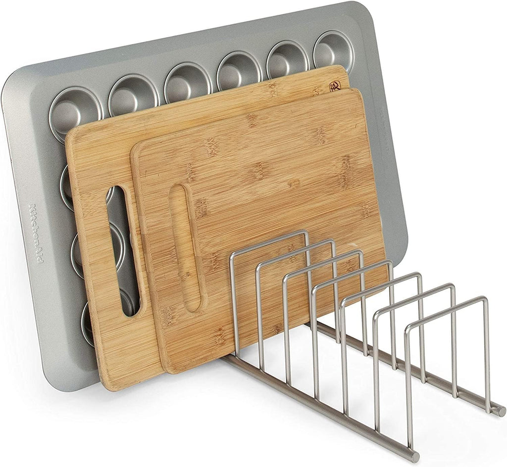 Spectrum Euro Cutting Board Holder and Bakeware Organizer, Satin Nickel