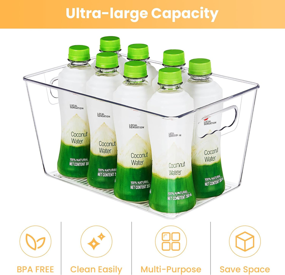 Clear pantry storage bins with handles, 6-pack – view 6