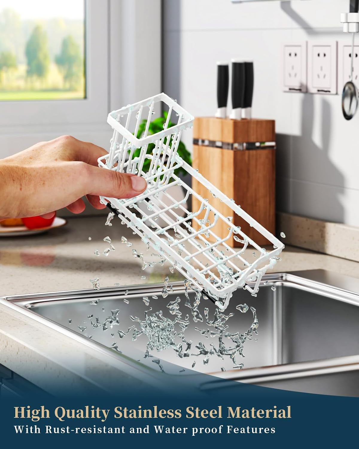 Stainless steel sink caddy with drip tray, white – view 5