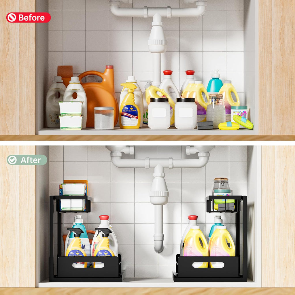 Slide-out under sink organizer, 2-pack, black – view 3