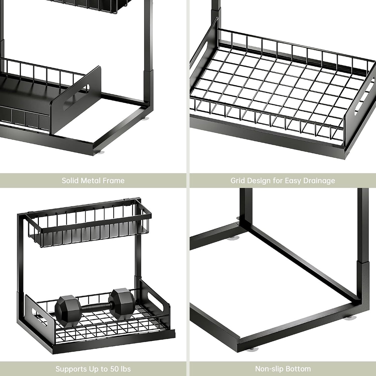 Slide-out under sink organizer, 2-pack, black – view 6