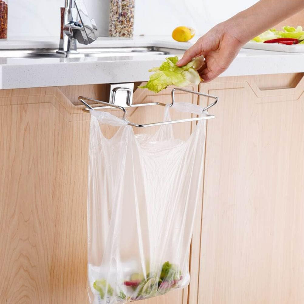 Stainless steel cabinet door trash bag holder – view 5