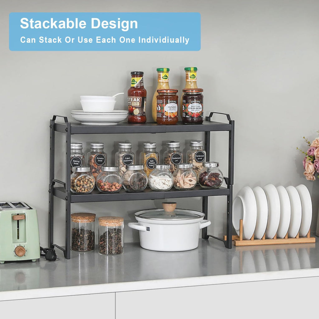 Expandable stackable cabinet shelves, 2-pack, black – view 3