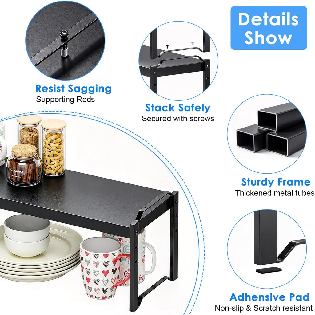 Expandable stackable cabinet shelves, 2-pack, black – view 7