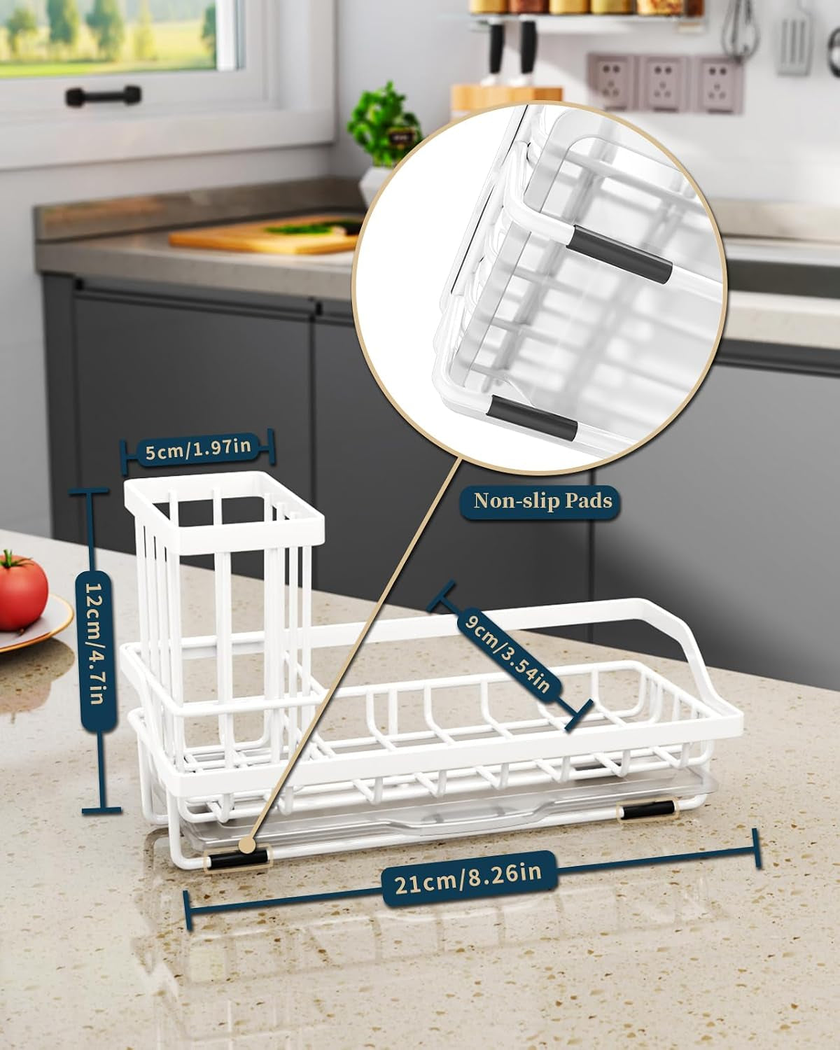 Stainless steel sink caddy with drip tray, white – view 7