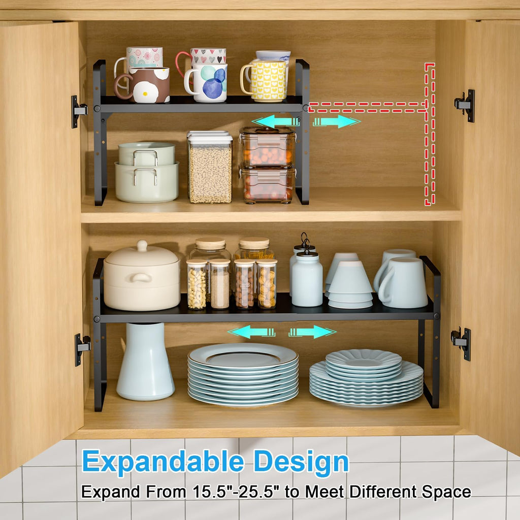 Expandable stackable cabinet shelves, 2-pack, black – view 4