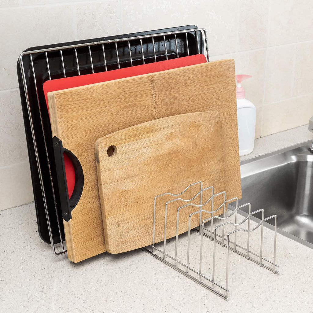 Pot Pan Lid Holder Rack Organizer, Kitchen Dish Plate Storage Organizer Drying Rack, Bakeware Pot Lid Rack Holder Organizer, Pantry and Cabinet Holder,Set of 2