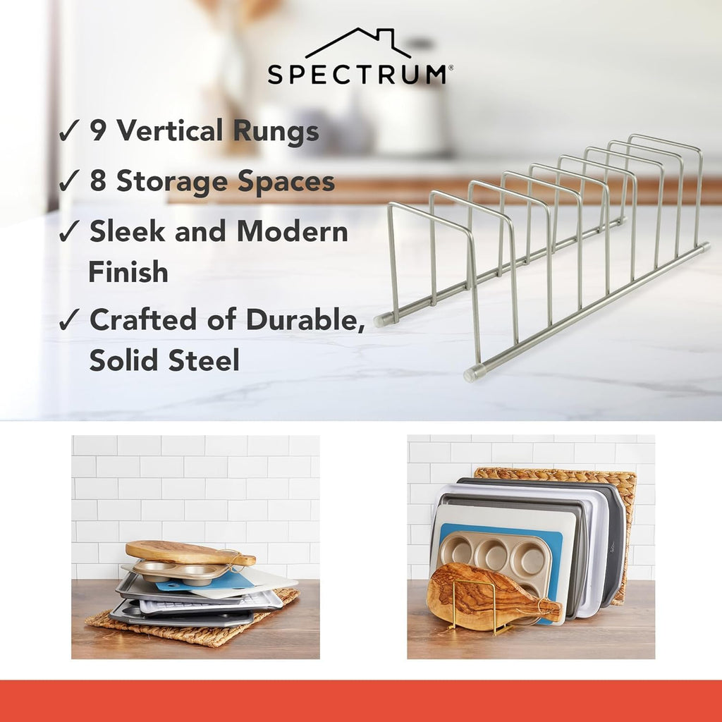 Spectrum Euro Cutting Board Holder and Bakeware Organizer, Satin Nickel