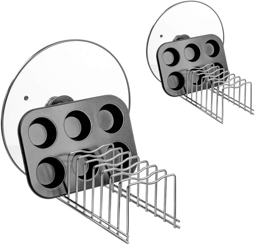 Pot Pan Lid Holder Rack Organizer, Kitchen Dish Plate Storage Organizer Drying Rack, Bakeware Pot Lid Rack Holder Organizer, Pantry and Cabinet Holder,Set of 2