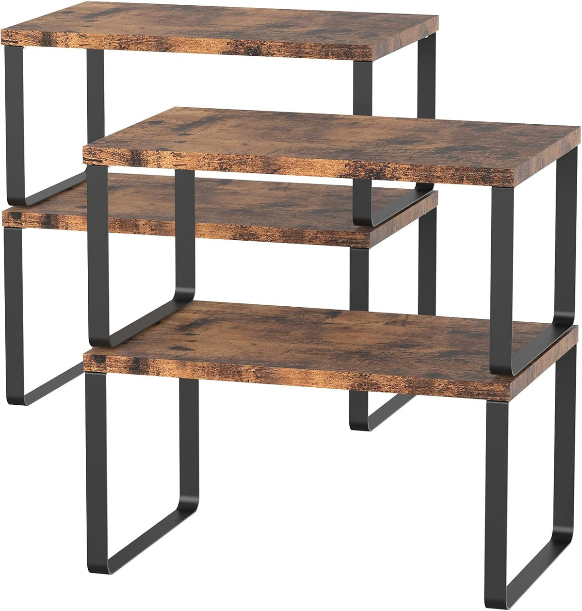 Set of 4 Counter Shelves Kitchen Cabinet Shelf Organizer Brown