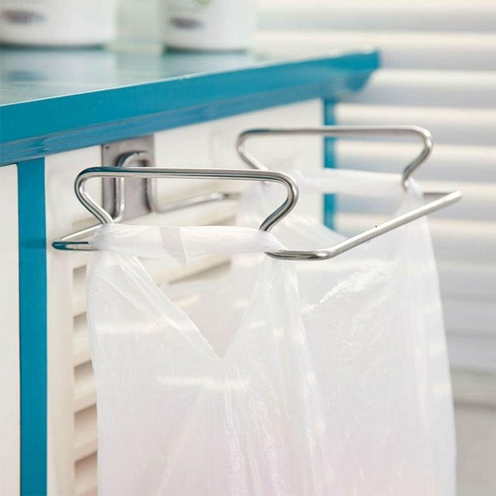 Stainless steel cabinet door trash bag holder – view 3