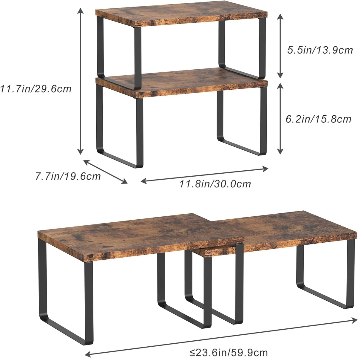 Set of 4 Counter Shelves Kitchen Cabinet Shelf Organizer Brown