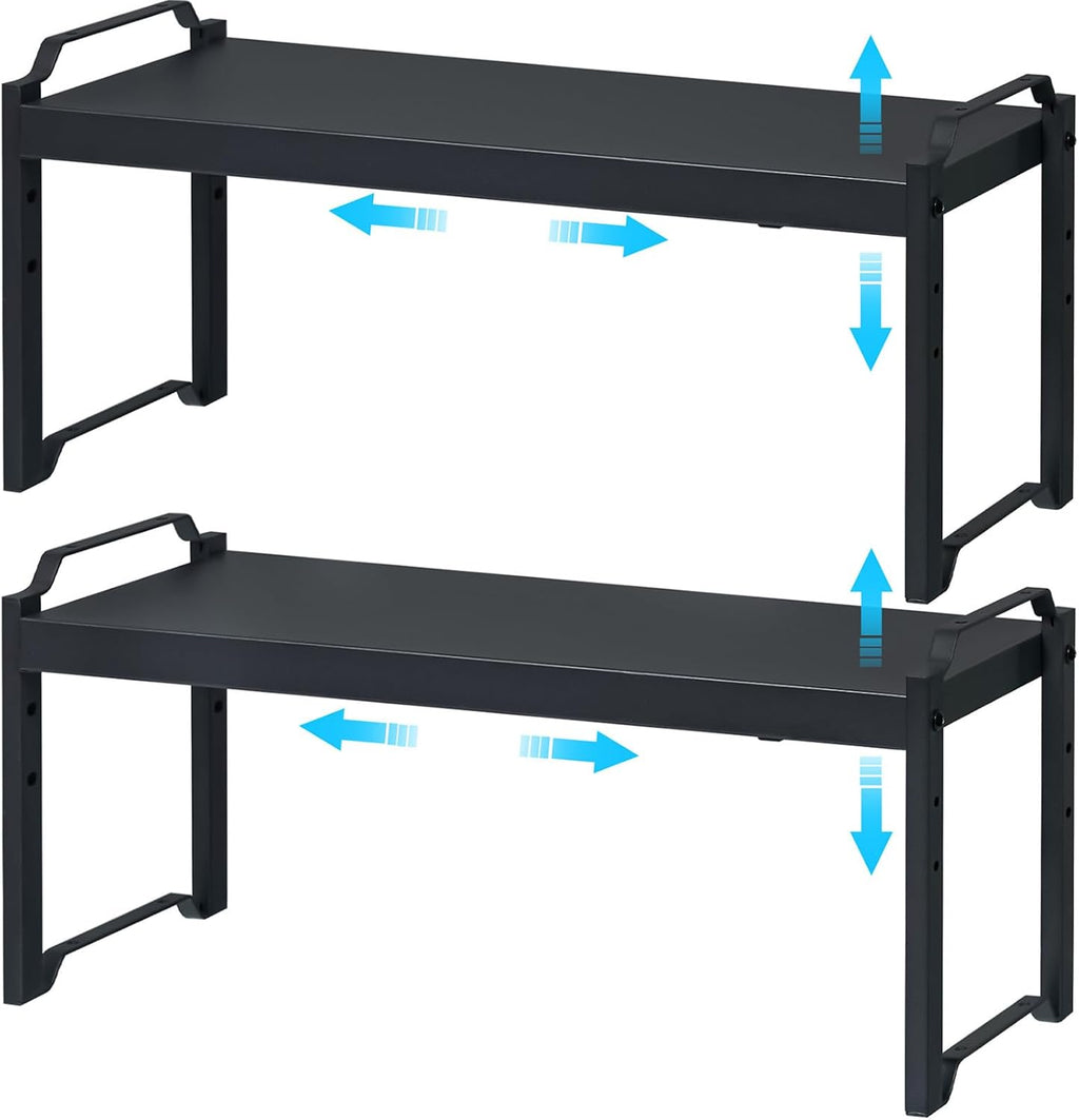 Expandable stackable cabinet shelves, 2-pack, black – view 1