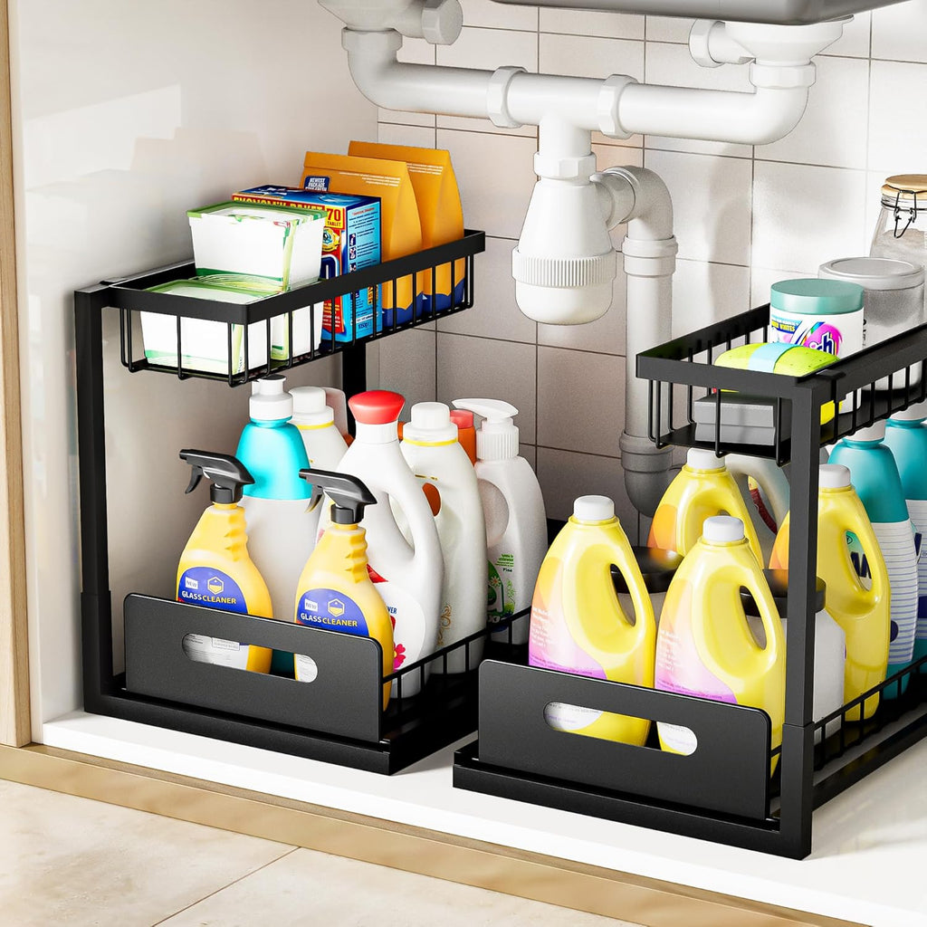 Slide-out under sink organizer, 2-pack, black – view 1