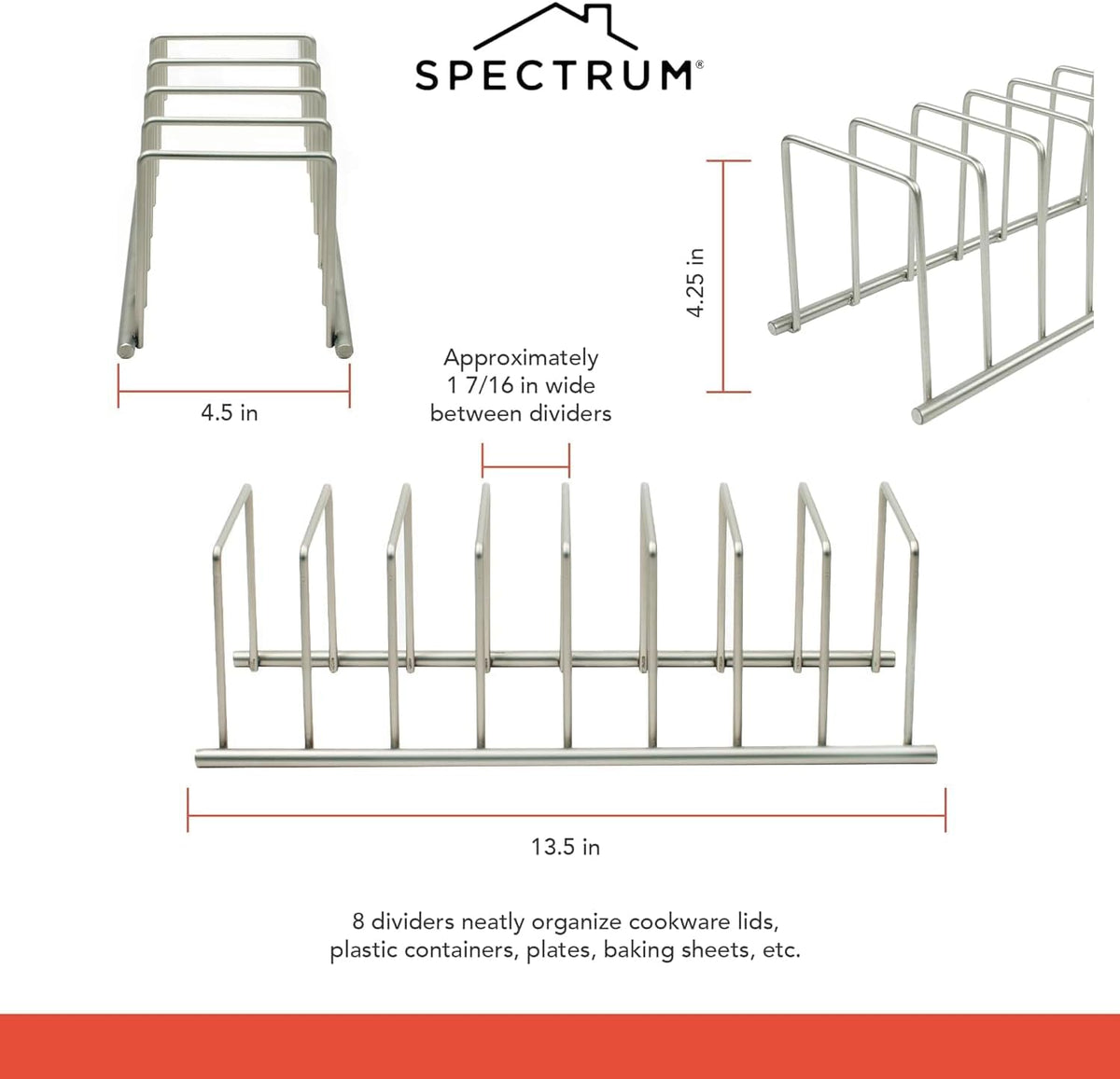 Spectrum Euro Cutting Board Holder and Bakeware Organizer, Satin Nickel