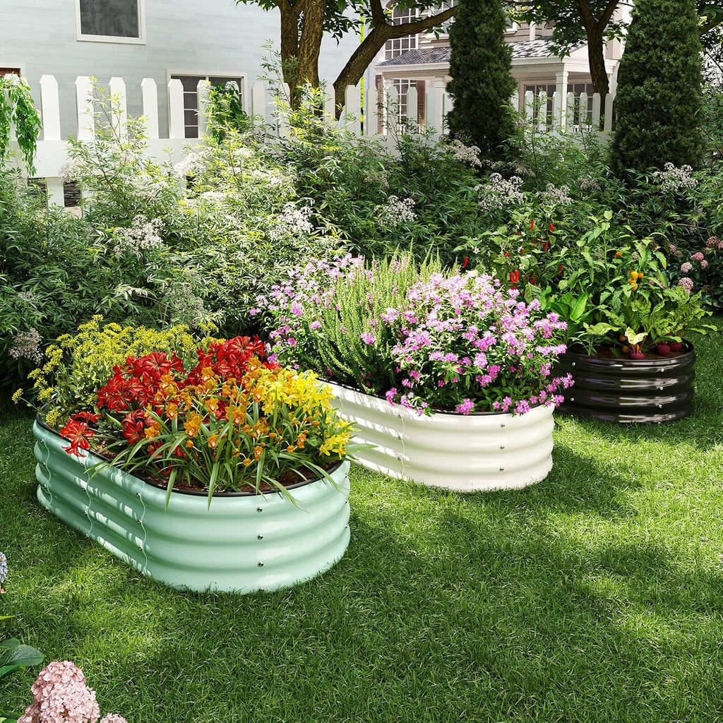 Galvanized Metal Planter round Raised Garden Bed Kit for Gardening Outdoor，2X2X1Ft Grow Garden Box Raised Flower Bed，Round Galvanized Planter Outdoor Metal Fire Pit Ring Black