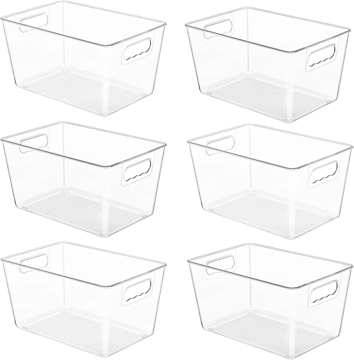 6 Pack Clear Storage Bins, Pantry Organizer Bins with Handle, Large