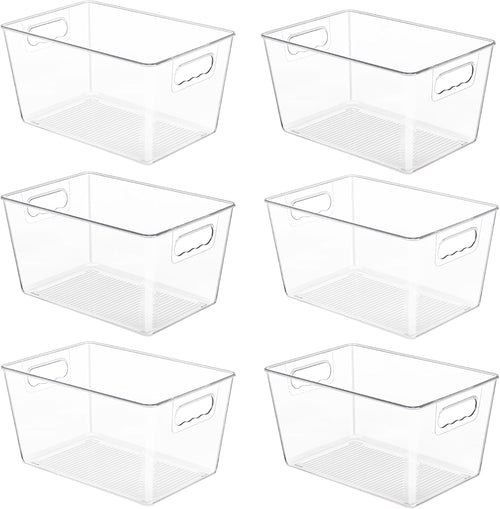 6 Pack Clear Storage Bins, Pantry Organizer Bins with Handle, Large