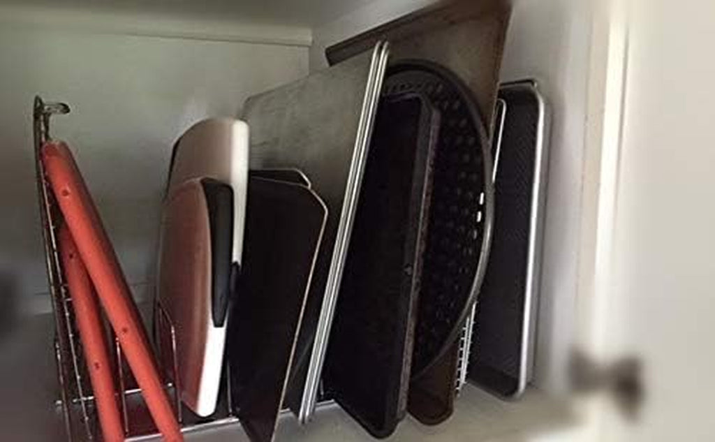 Pot Pan Lid Holder Rack Organizer, Kitchen Dish Plate Storage Organizer Drying Rack, Bakeware Pot Lid Rack Holder Organizer, Pantry and Cabinet Holder,Set of 2