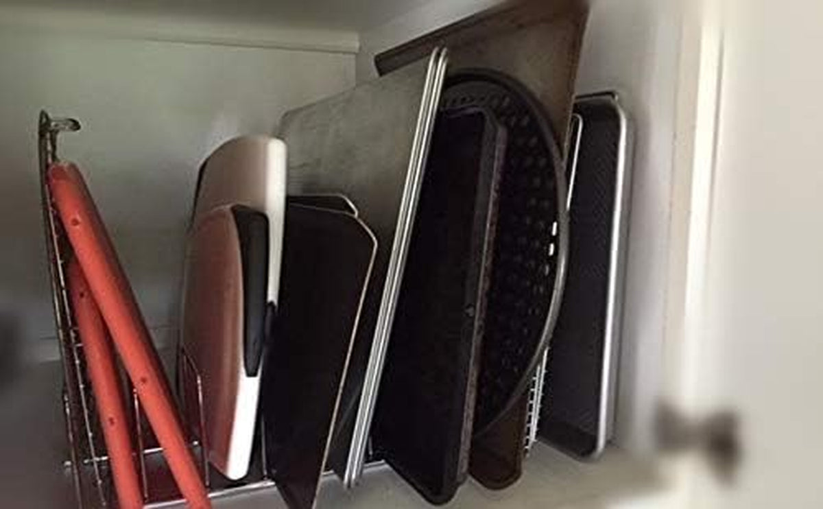 Pot Pan Lid Holder Rack Organizer, Kitchen Dish Plate Storage Organizer Drying Rack, Bakeware Pot Lid Rack Holder Organizer, Pantry and Cabinet Holder,Set of 2