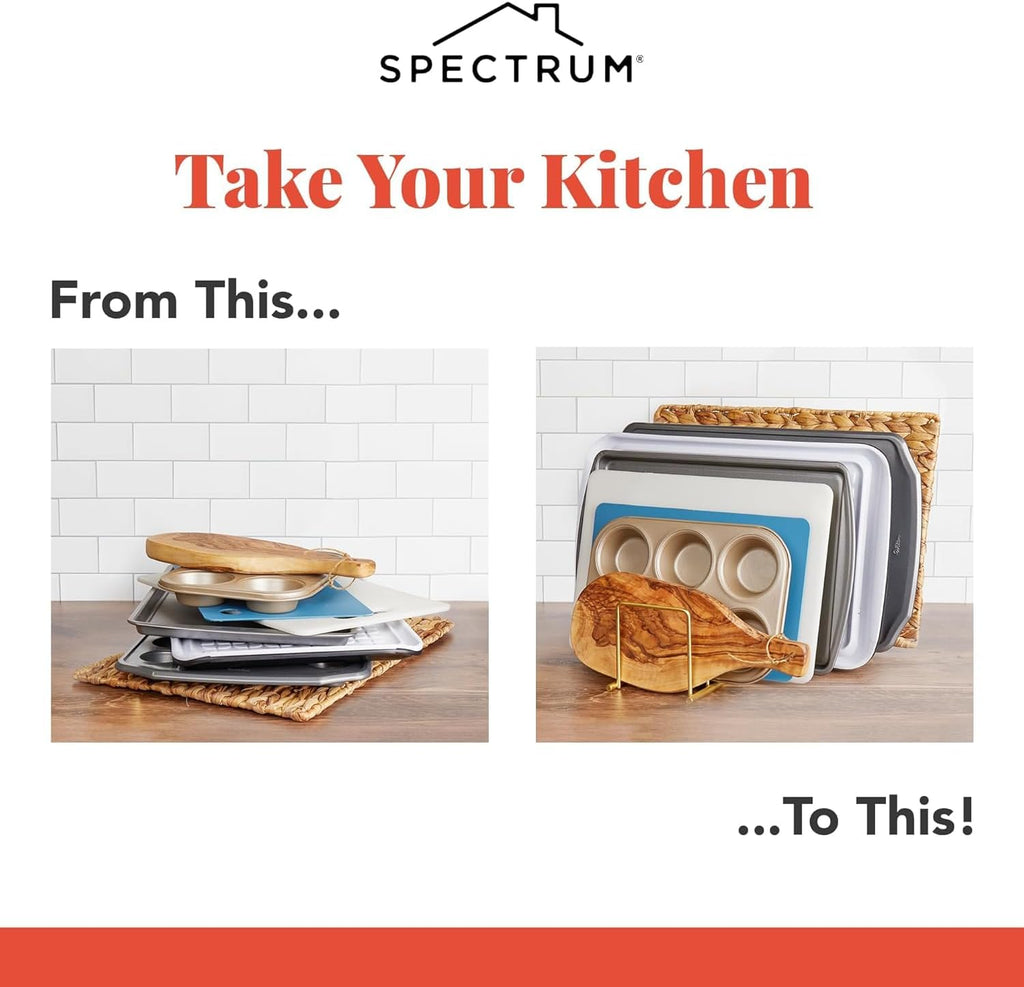 Spectrum Euro Cutting Board Holder and Bakeware Organizer, Satin Nickel