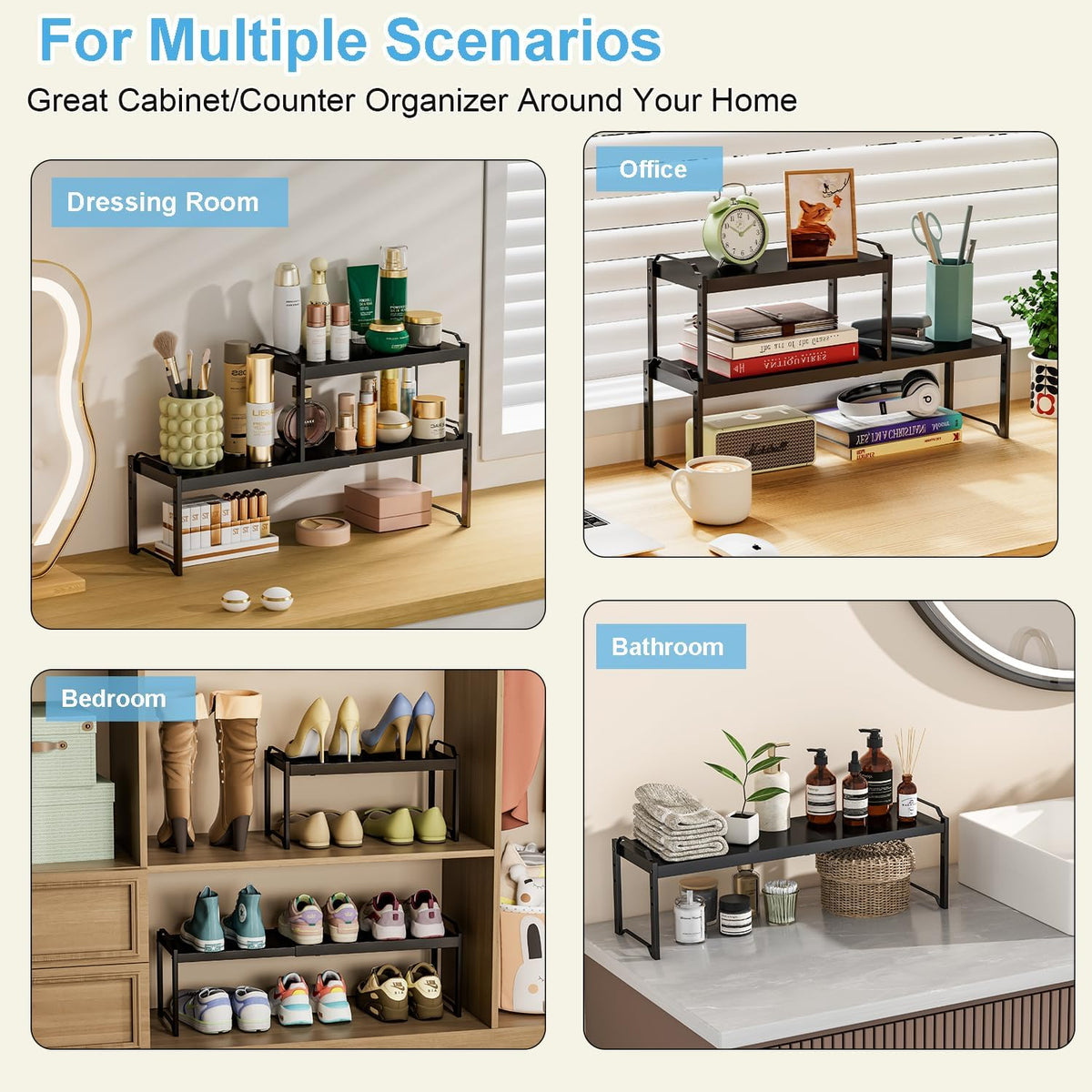 Expandable stackable cabinet shelves, 2-pack, black – view 9